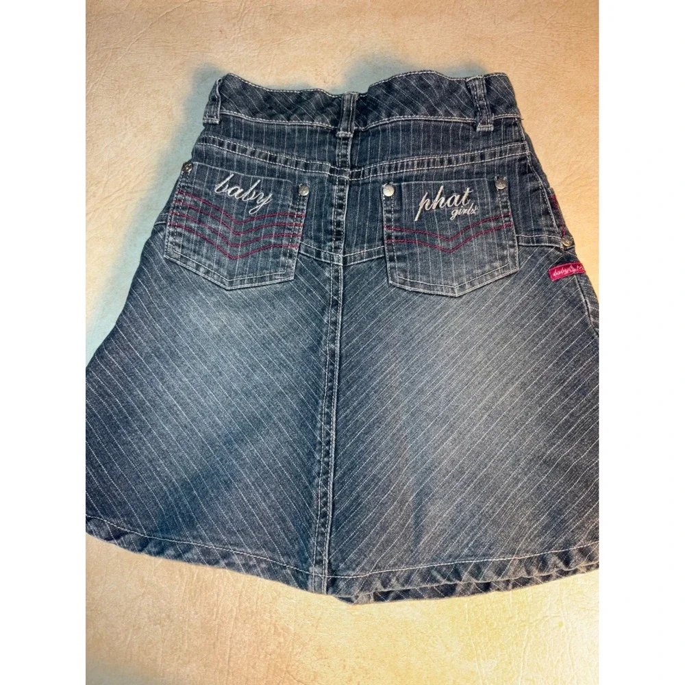 Vintage Baby Phat Girlz‎ Denim Skirt Size 6 Striped Wash Cat Embroidered